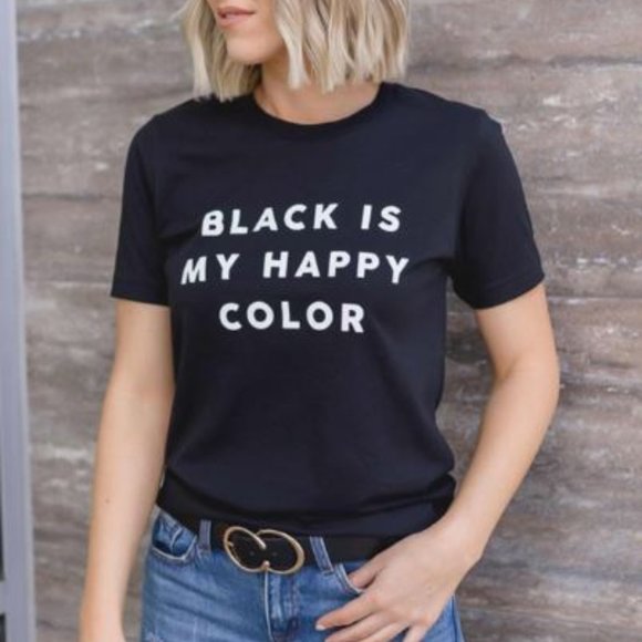 Bella + Canvas Tops - Black is my Happy Color Graphic Tee-100% Cotton